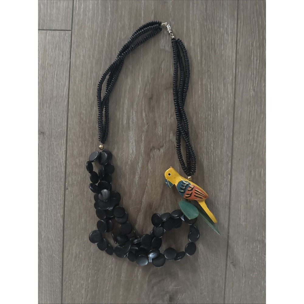 Toucan Bird Parrot Tropical Beaded Statement Necklace Artisan Fun vintage